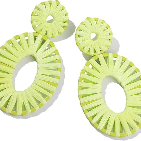 Statement Raffia Earrings Boho Drop Dangle Earrings for Women Handmade F… - Picture 10 of 12